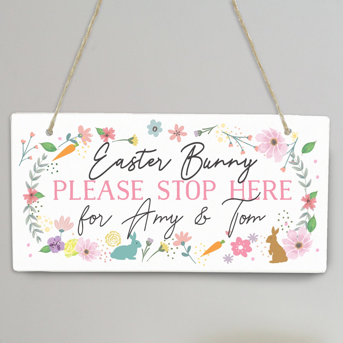 Personalised Easter Springtime Wooden Hanging Sign