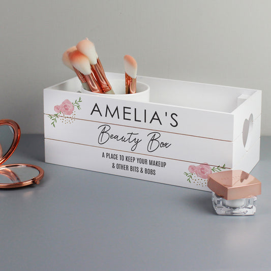 Personalised White Wooden Crate - Abstract Rose Design