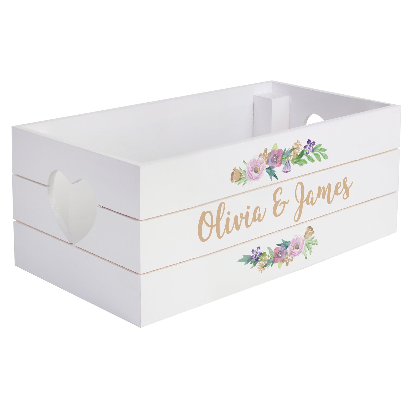 Personalised White Wooden Crate - Floral Design