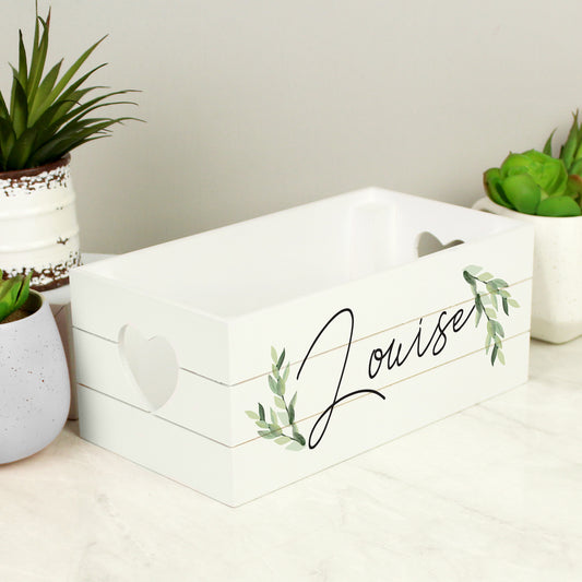 Personalised White Wooden Crate - Botanical Design