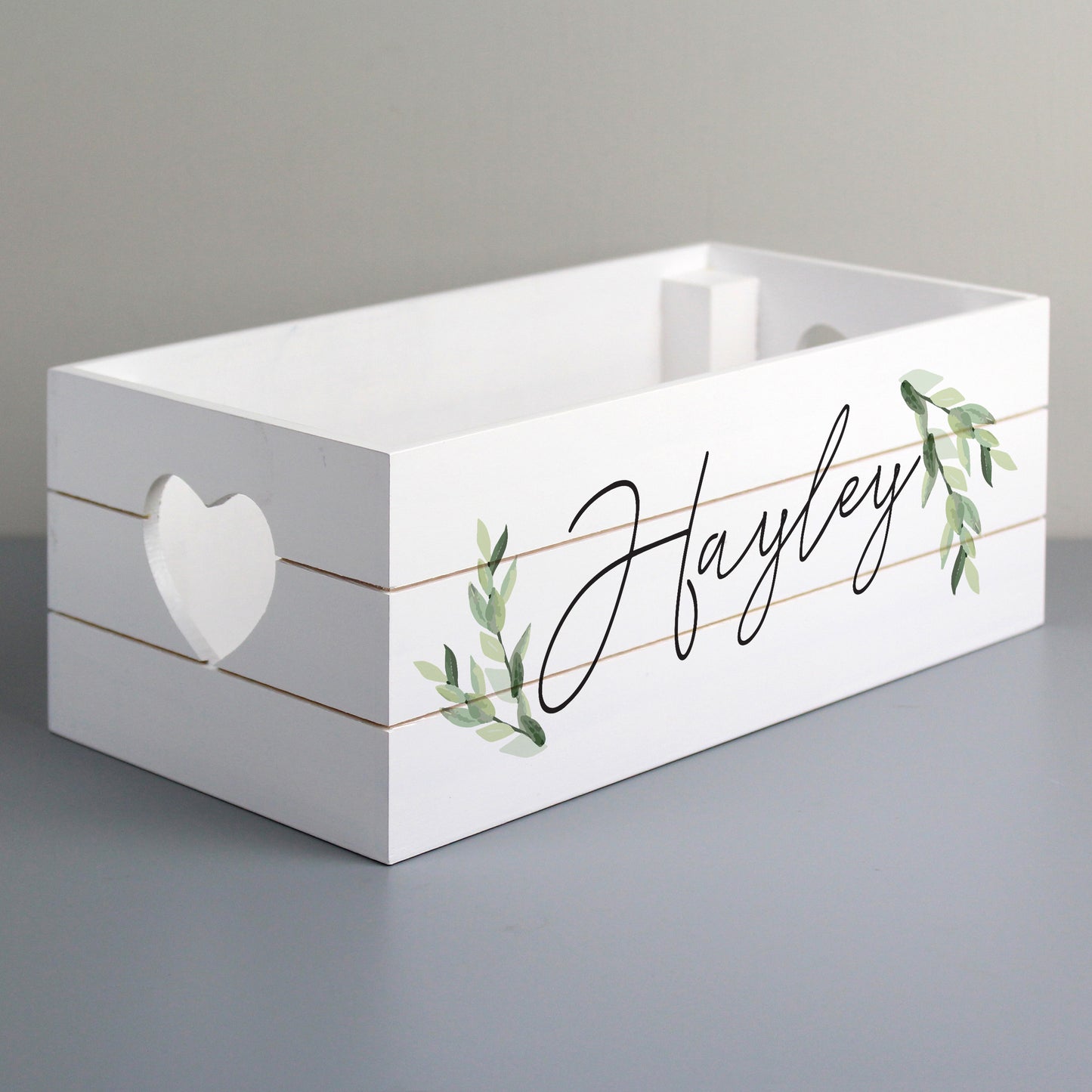 Personalised White Wooden Crate - Botanical Design