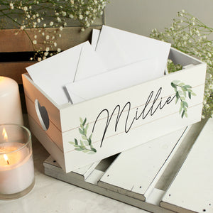 Personalised White Wooden Crate - Botanical Design