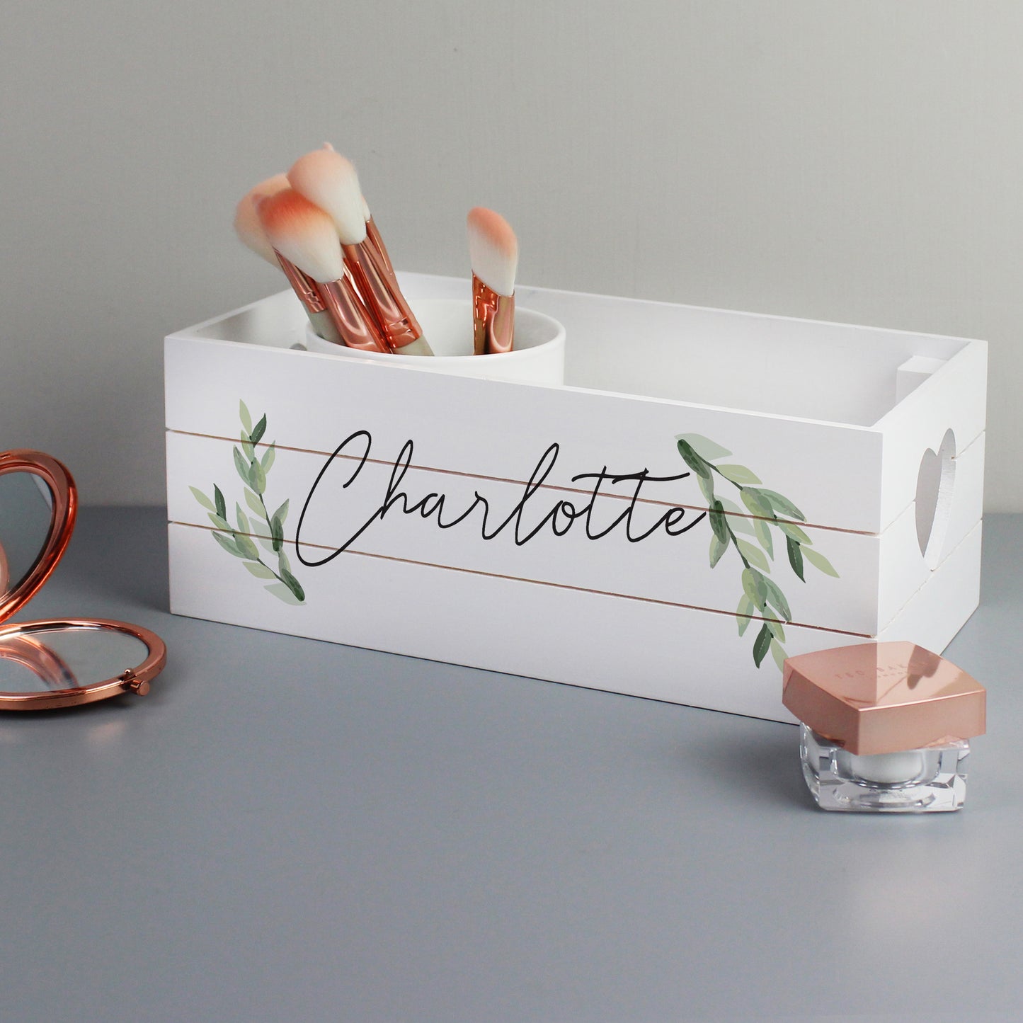 Personalised White Wooden Crate - Botanical Design