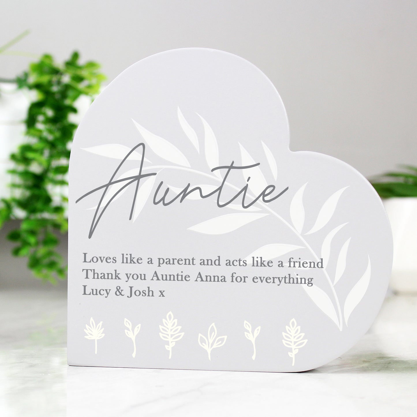 Personalised Leaf Decor Free Standing Wooden Heart Ornament
