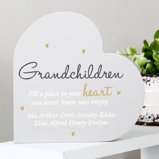 Personalised Grandchildren Free Standing Wooden Heart Ornament