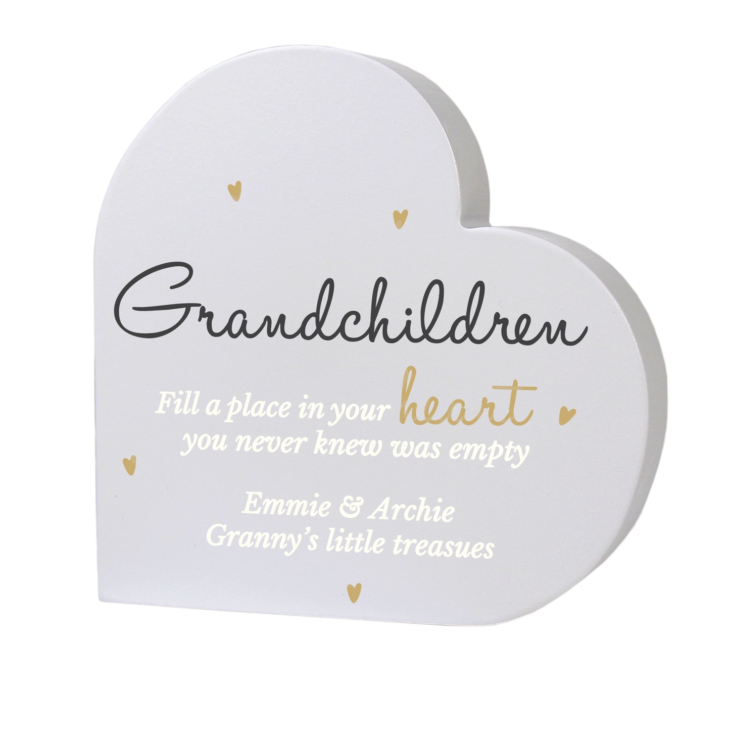 Personalised Grandchildren Free Standing Wooden Heart Ornament