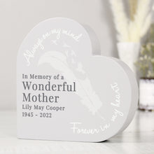 Personalised Feather (Memorial) Free Standing Wooden Heart Ornament