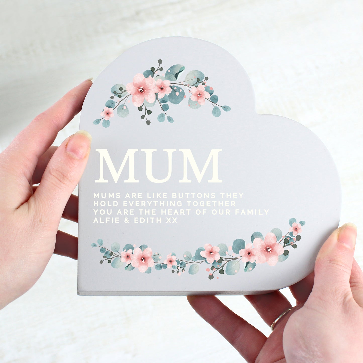 Personalised Floral Free Standing Wooden Heart Ornament