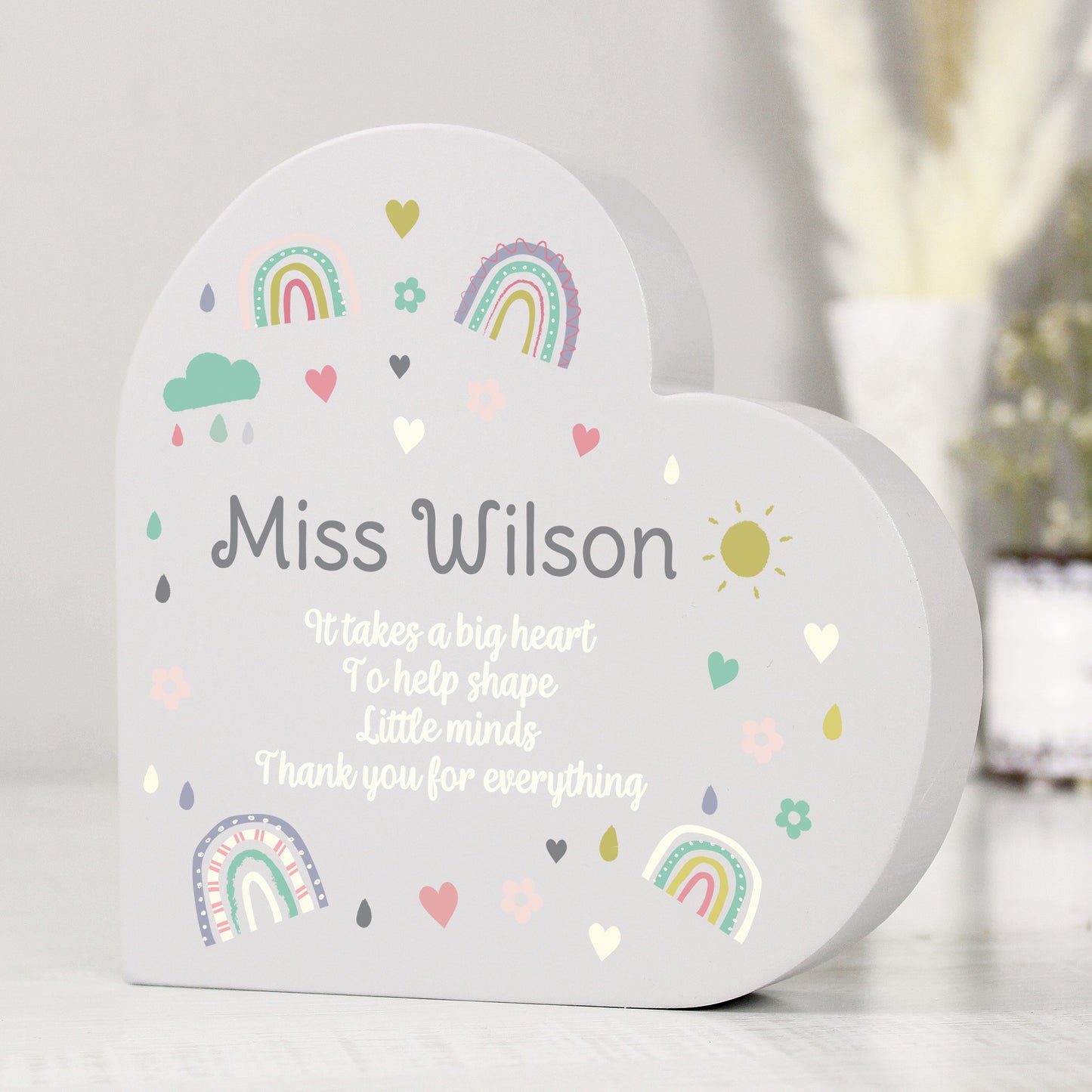 Personalised Rainbow Free Standing Wooden Heart Ornament - perfect for Children