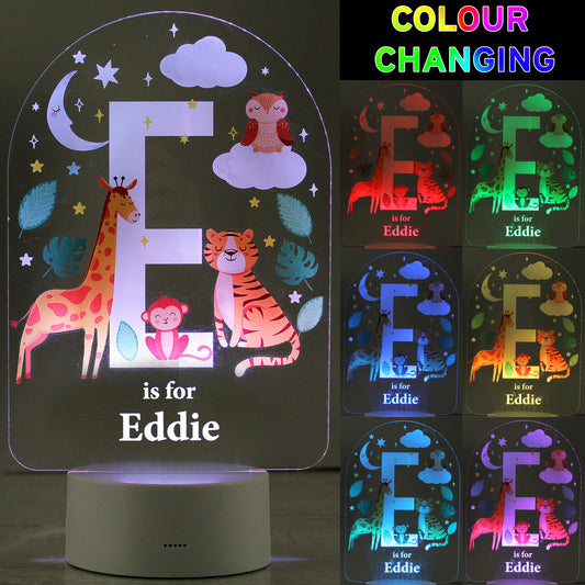 Personalised Animal Alphabet LED Colour Changing Night Light - Initial and Name
