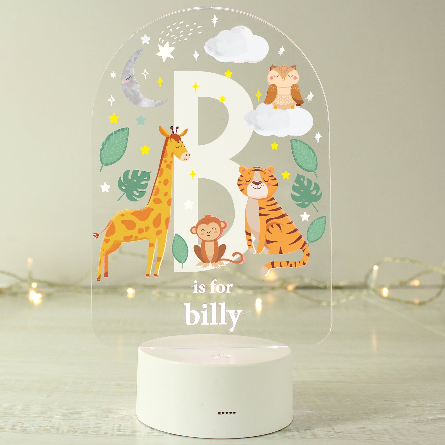 Personalised Animal Alphabet LED Colour Changing Night Light - Initial and Name