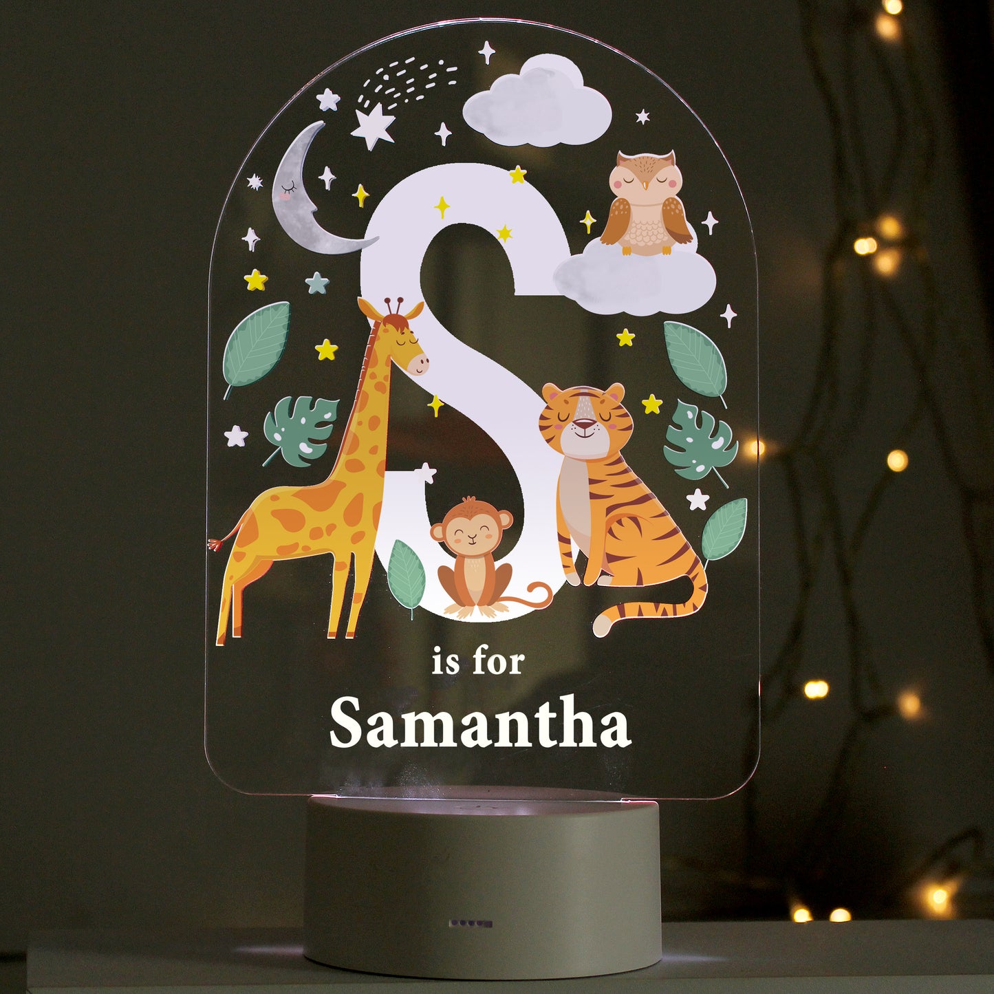 Personalised Animal Alphabet LED Colour Changing Night Light - Initial and Name