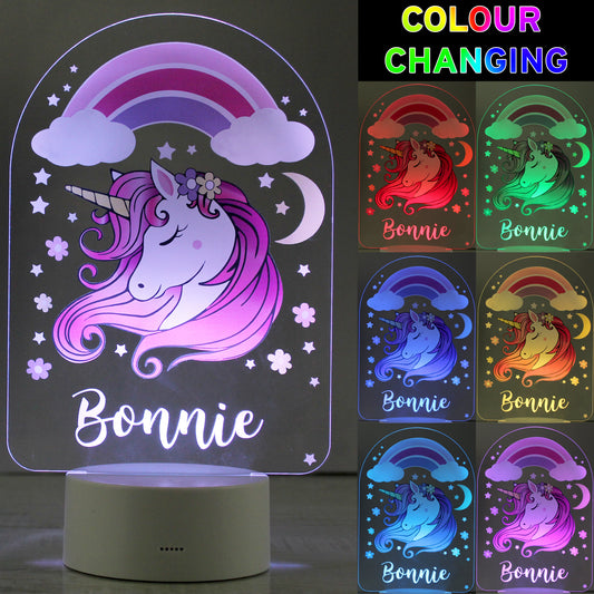 Personalised Pink Unicorn LED Colour Changing Night Light