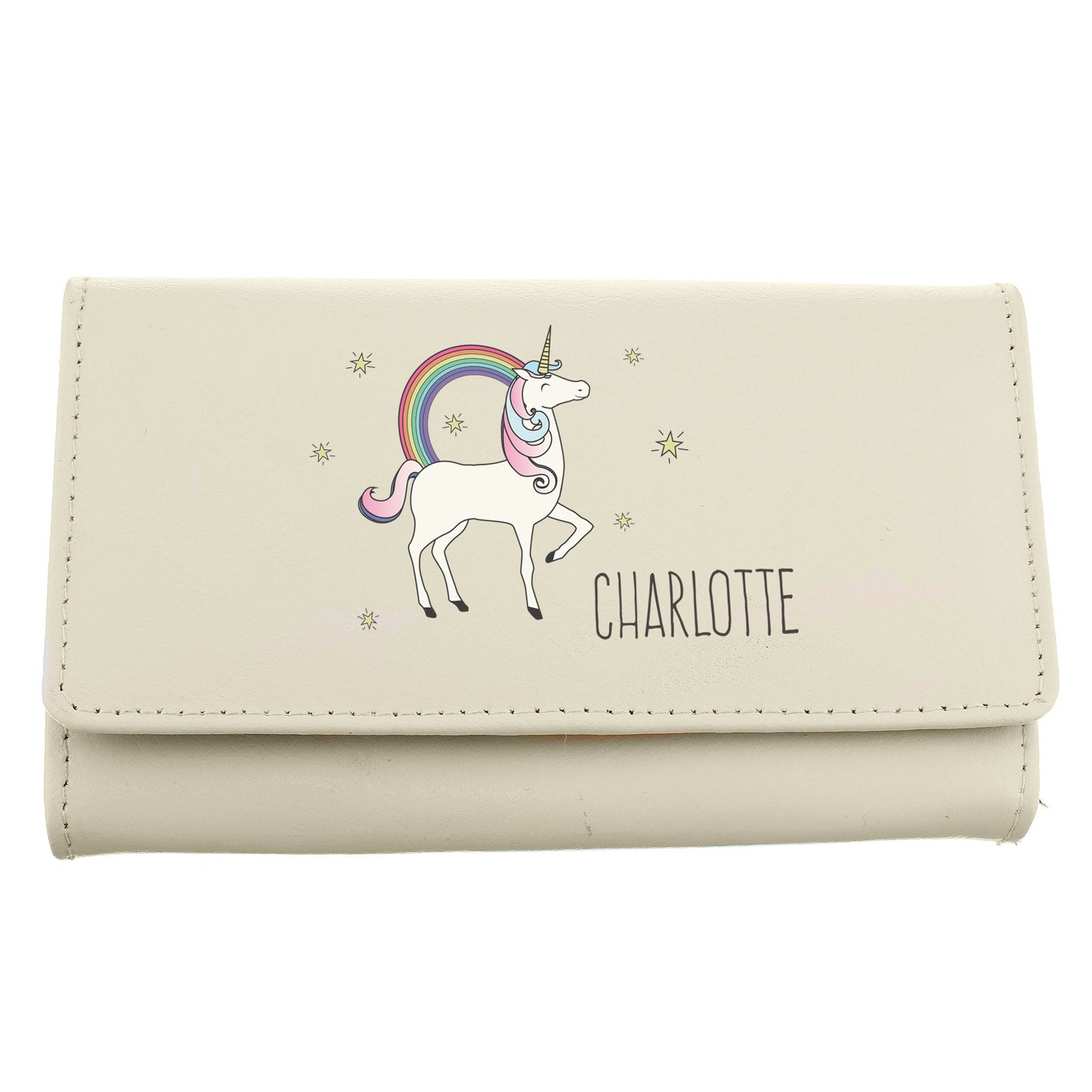 Personalised Unicorn Cream Leather Purse