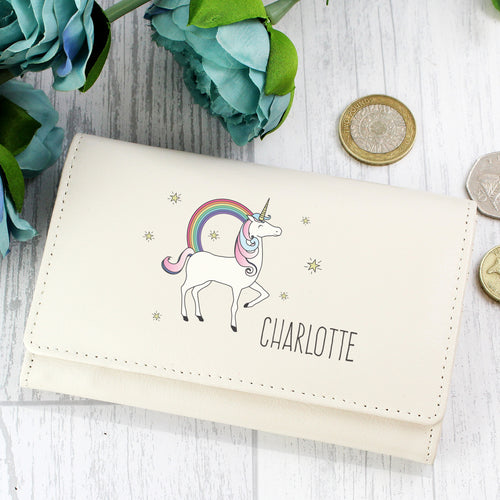 Personalised Unicorn Cream Leather Purse