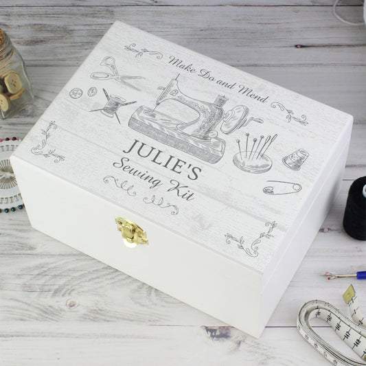 Personalised Sewing Kit White Wooden Keepsake Box