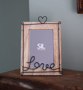 Wooden Photo Frame with Black Wire 'Love' Script 4x6"