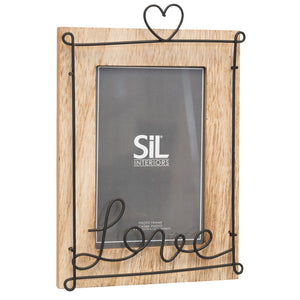 Wooden Photo Frame with Black Wire 'Love' Script 4x6"