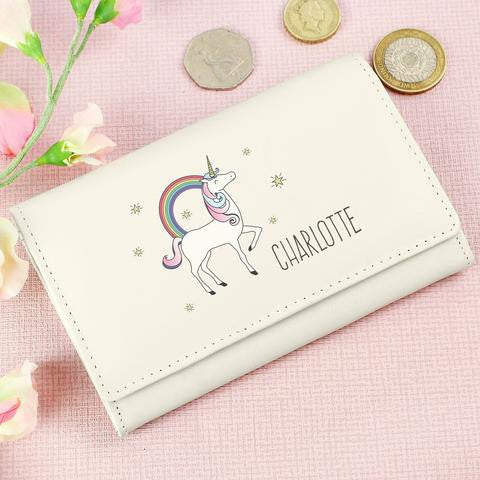 Personalised Unicorn Cream Leather Purse