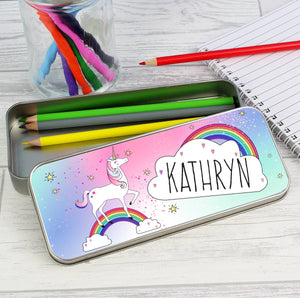 Personalised Unicorn Pencil Tin with 12 Colouring Pencils