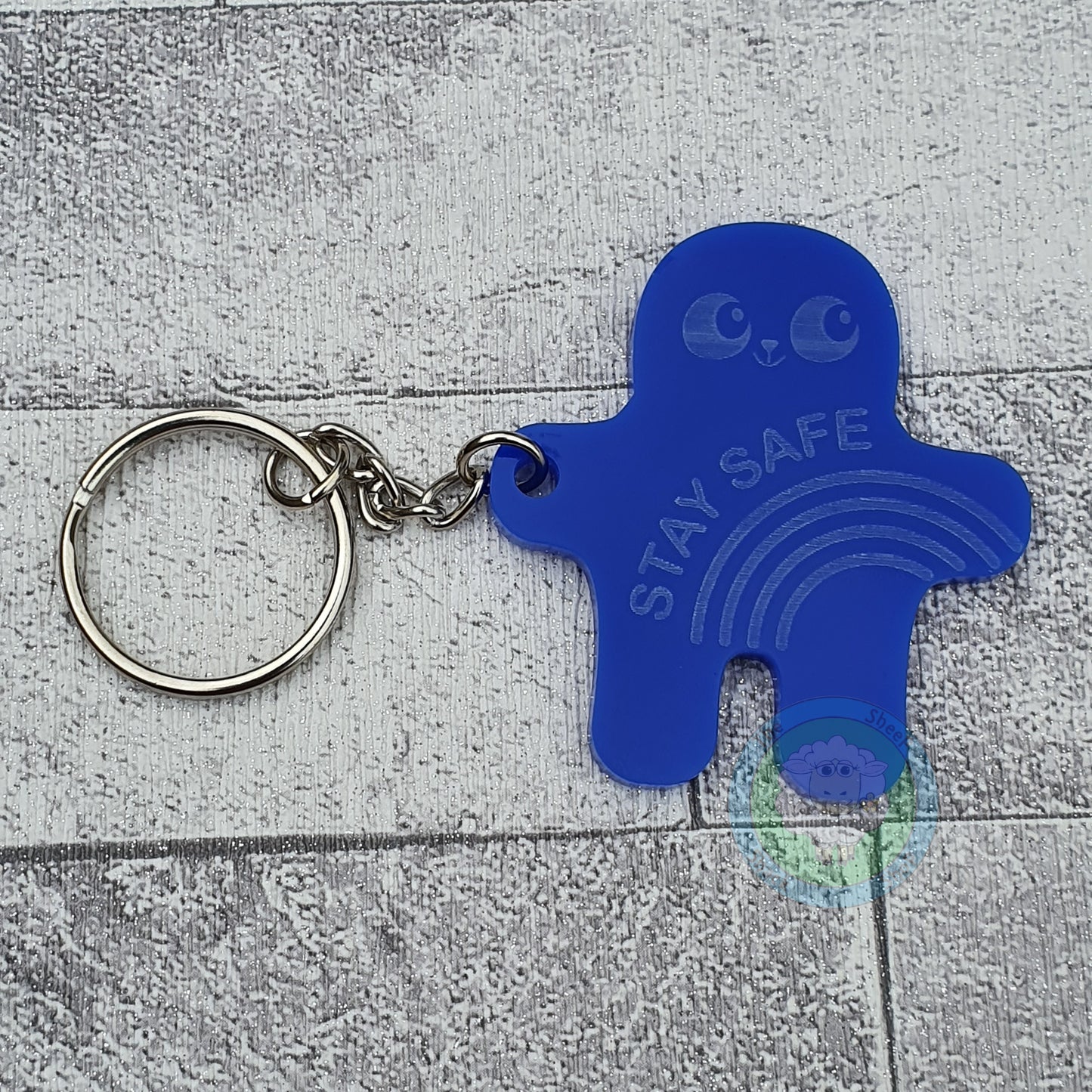 Acrylic 5cm 'Stay Safe' Blue Pocket Hug(s) - Keyring Option