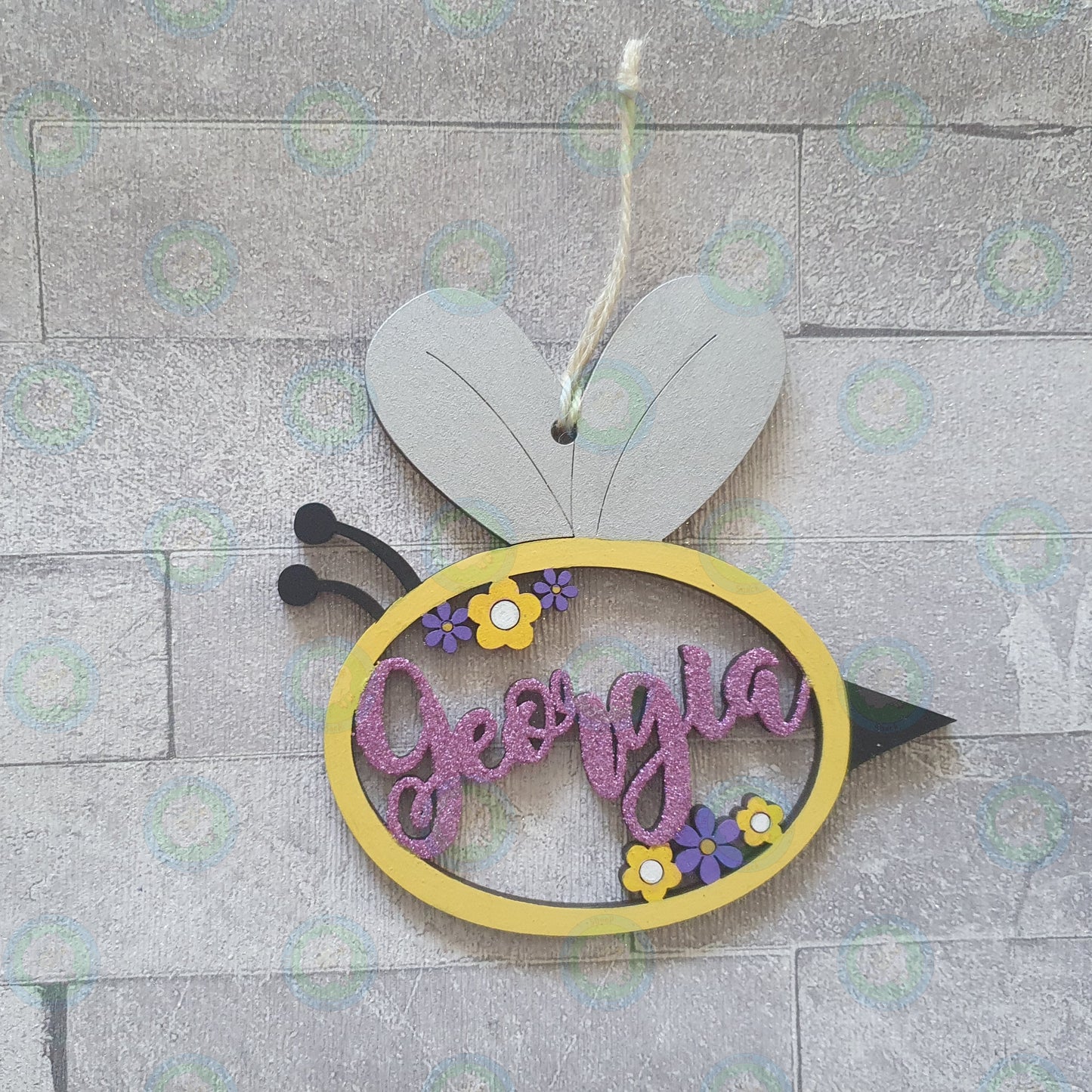Personalised and Customisable Wooden Bumble Bee Name Decoration/Plaque