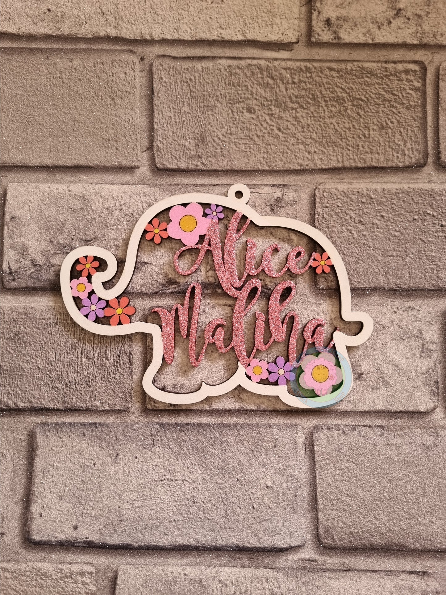 Personalised and Customisable Wooden Elephant Name Decoration