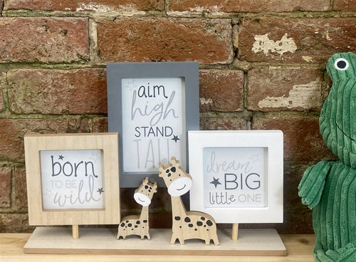 Triple Photo Frame On Wooden Stand - Giraffe