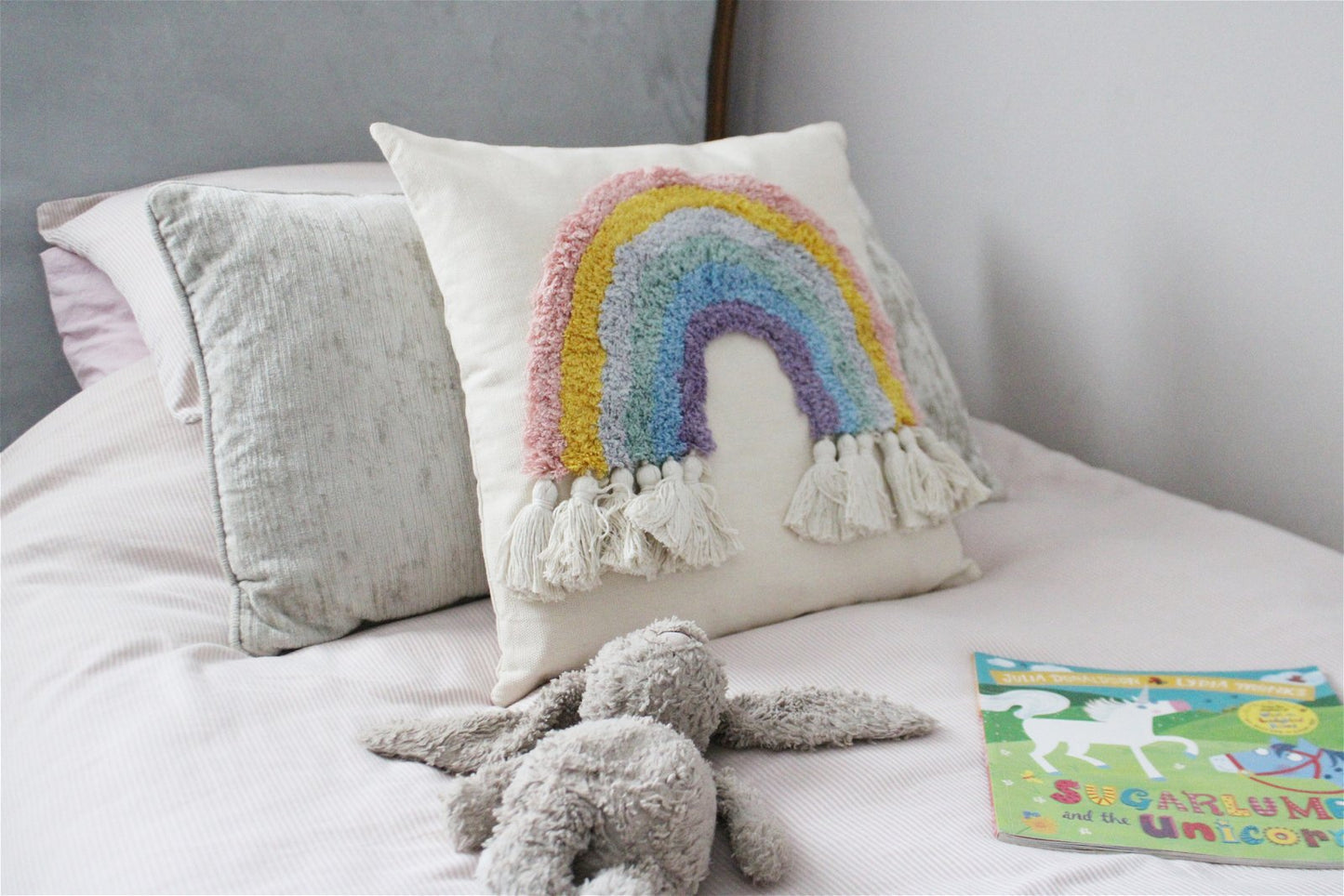Rainbow Tassel Square Scatter Cushion (45x45cm) - UK Only