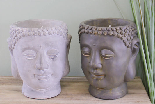 Set of 2 Cement Buddha Design Candles - Available in Medium or Large