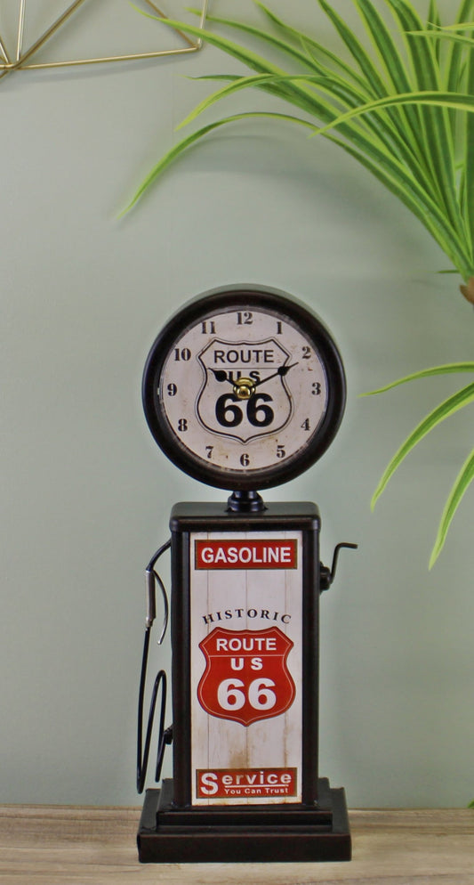 Free Standing 'Route 66' Retro Gas Pump Clock - Black