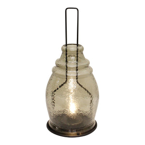 Grey & Black LED Glass Lantern - 35x15cm