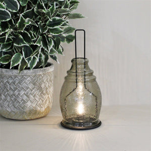 Grey & Black LED Glass Lantern - 35x15cm
