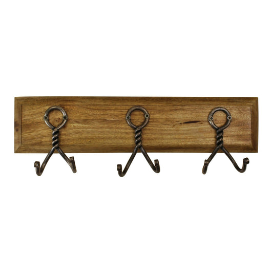 3 Piece Double Metal Wall Hooks On Wooden Base
