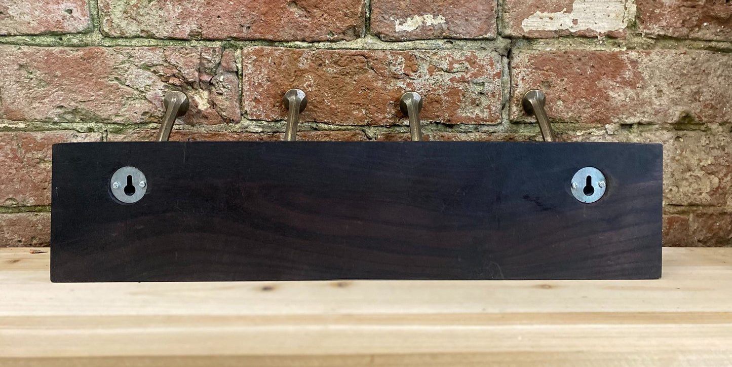 Wooden Base with 4 Brass Coat Hooks