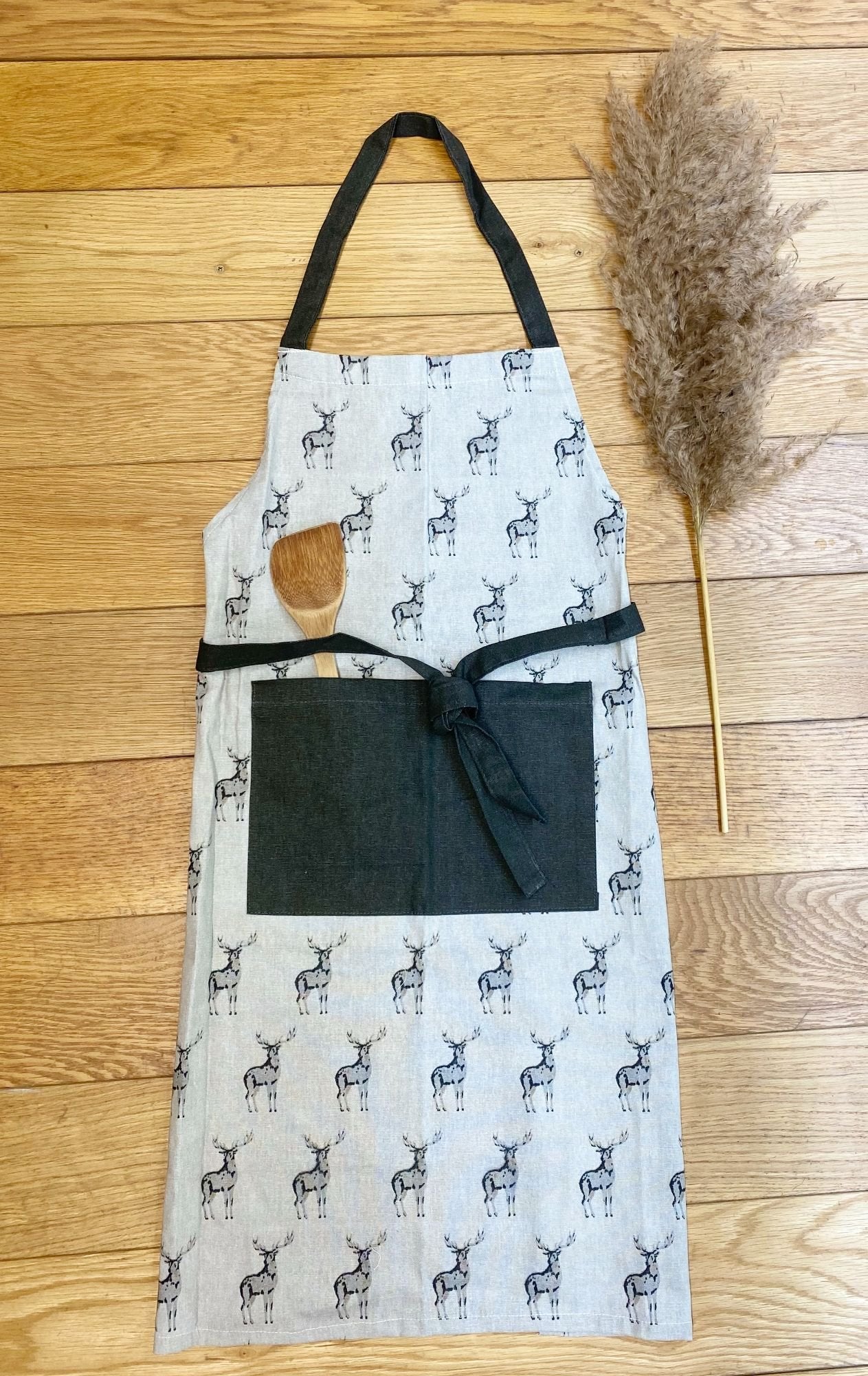 Grey Kitchen Apron With Stag Print Design