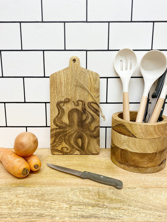 Engraved Wooden Cheese Board - Octopus Design