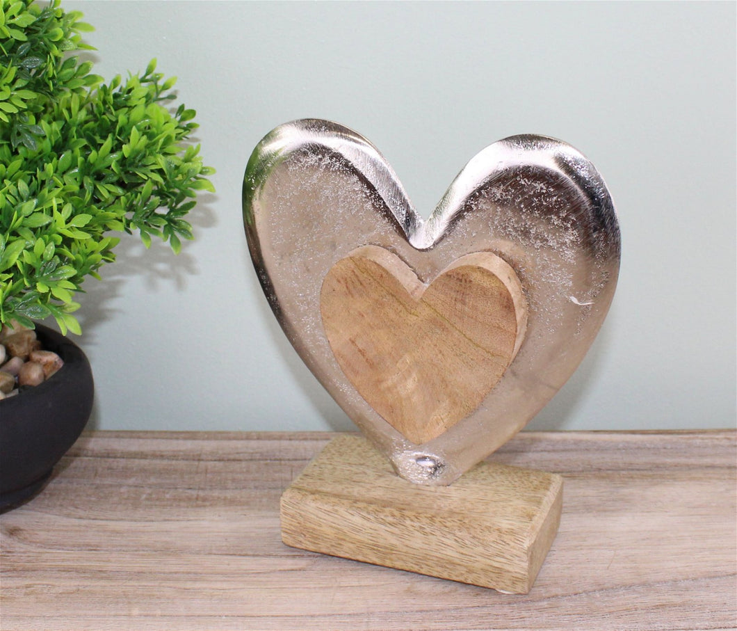 Metal and Wood Standing Heart Decoration