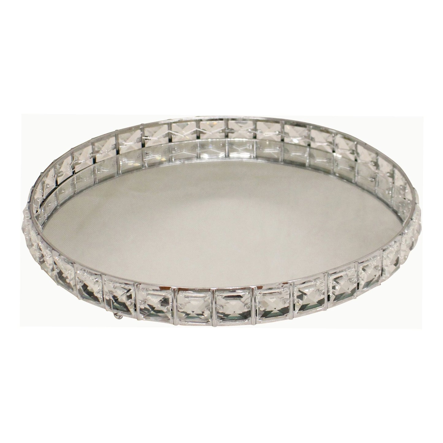 Large Mirrored Silver Tray With Bead Design, 31cm