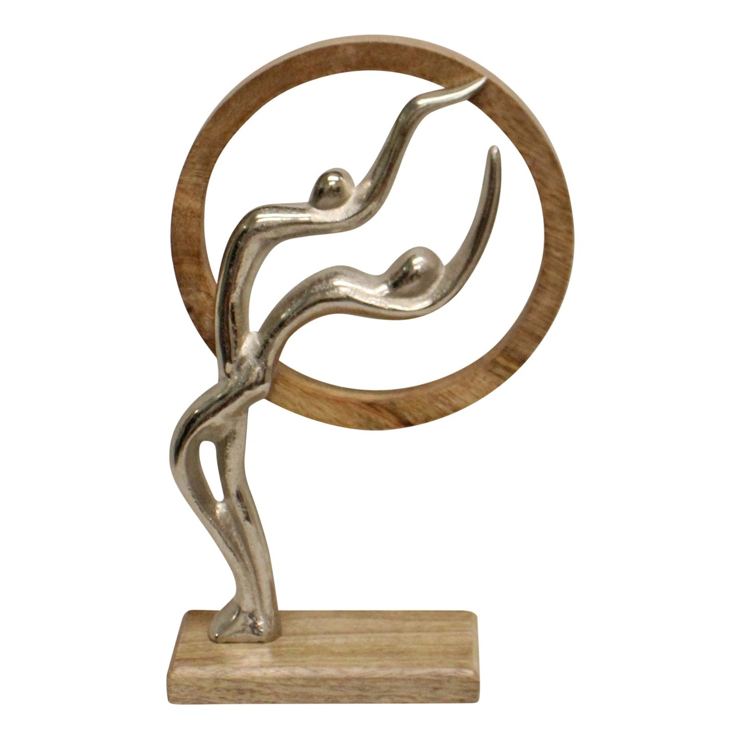 Abstract Ornament - Silver Couple In Wooden Circle (31cm)
