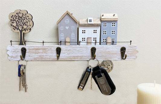 Wooden House with Four Hooks for Keys/Leads