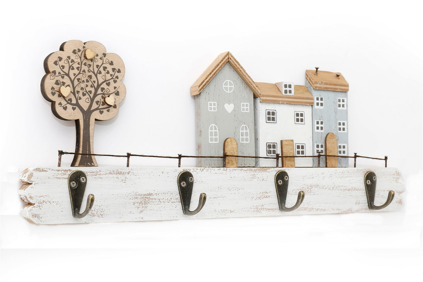 Wooden House with Four Hooks for Keys/Leads