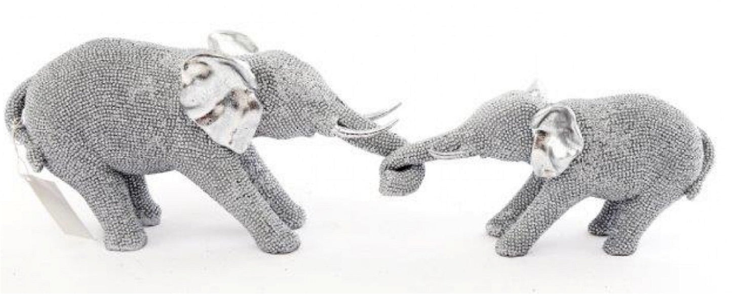 Silver Beaded Elephants - Mother & Baby