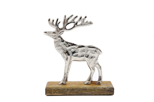 Silver Reindeer On Wood Base