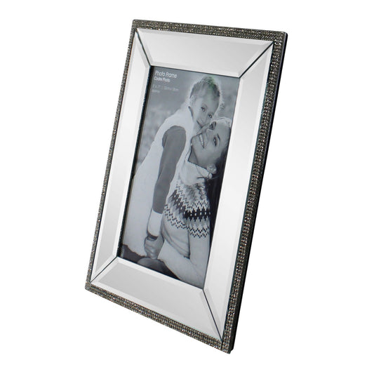 Mirrored Freestanding Photo Frame (5x7in) With Crystal Detailing