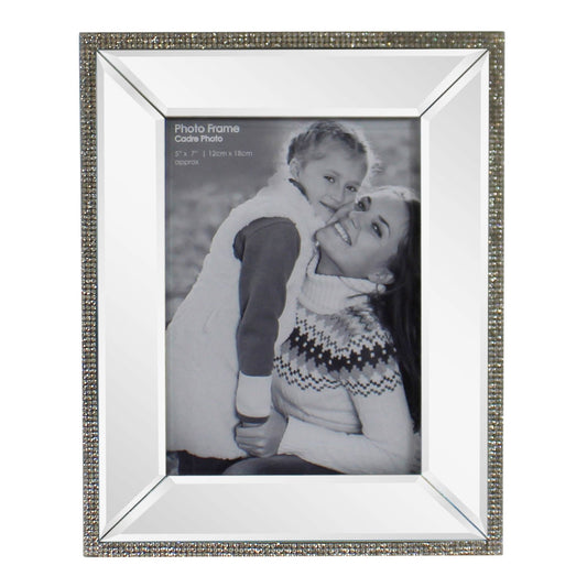 Mirrored Freestanding Photo Frame (5x7in) With Crystal Detailing