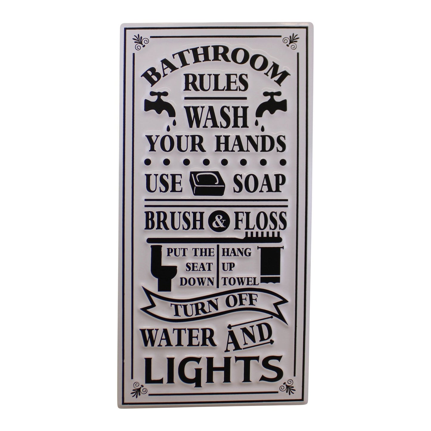 Metal, Wall Hanging 'Bathroom Rules' Plaque, 60x30cm