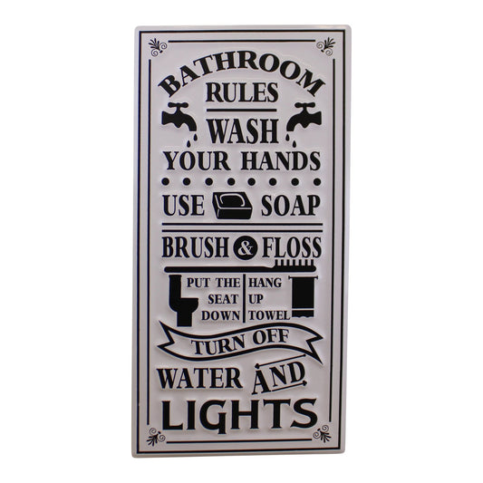 Metal, Wall Hanging 'Bathroom Rules' Plaque, 60x30cm