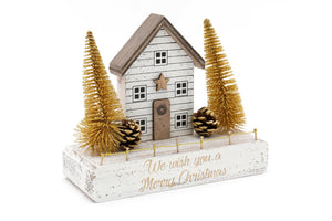 Wooden Single House Gold (Christmas) Decoration (15cm)