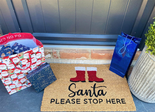 'Santa Please Stop Here' Christmas Doormat -UK Only